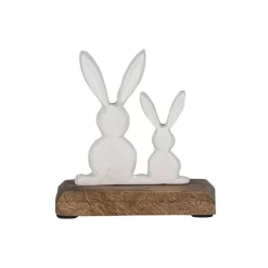 6325026-40 Aluminium Hasenpaar auf Holz Fuß,11x10x5cm, Weiß